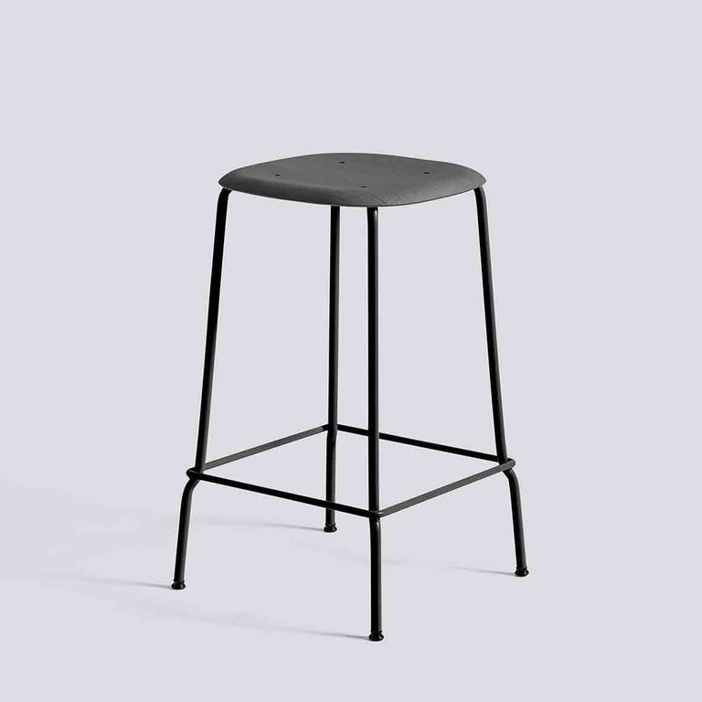 Soft Edge Bar Stool 80 | Soft Black Seat Black Legs | HAY