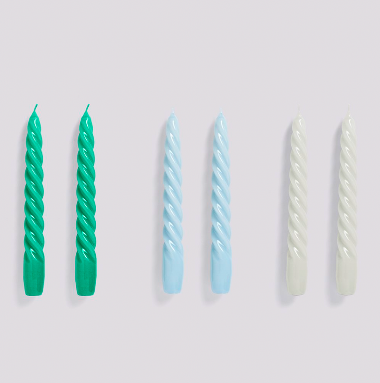 Candle Twist Set of 6 Green Light Blue Light Grey | Hay | Insidestore