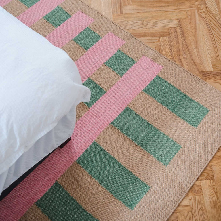 Jute Rug Pink & Green Stripes Lifestyle |  Matias Moellenbach | Insidestore London 