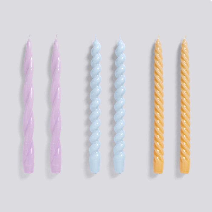 Candle Long Mixed Set of Six Lilac Light Blue Tangerine  | Hay | Insidestore